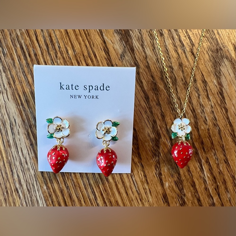 Kate Spade Picnic Perfect Strawberry Pendant Necklace + Earrings